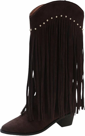 Daily Deals Of The Day Prime Today Only Cowboy Boots For Women Women's Mid Calf Tassel Ankle Cowboy Boots Knee High Cowgirls Low Block Heel Casual Outdoor Booties Motorcycle Combat Boots