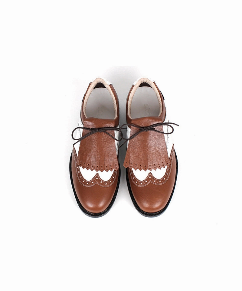 Giclee Unisex Classy Combi Premium Leather Golf Shoes - Brown