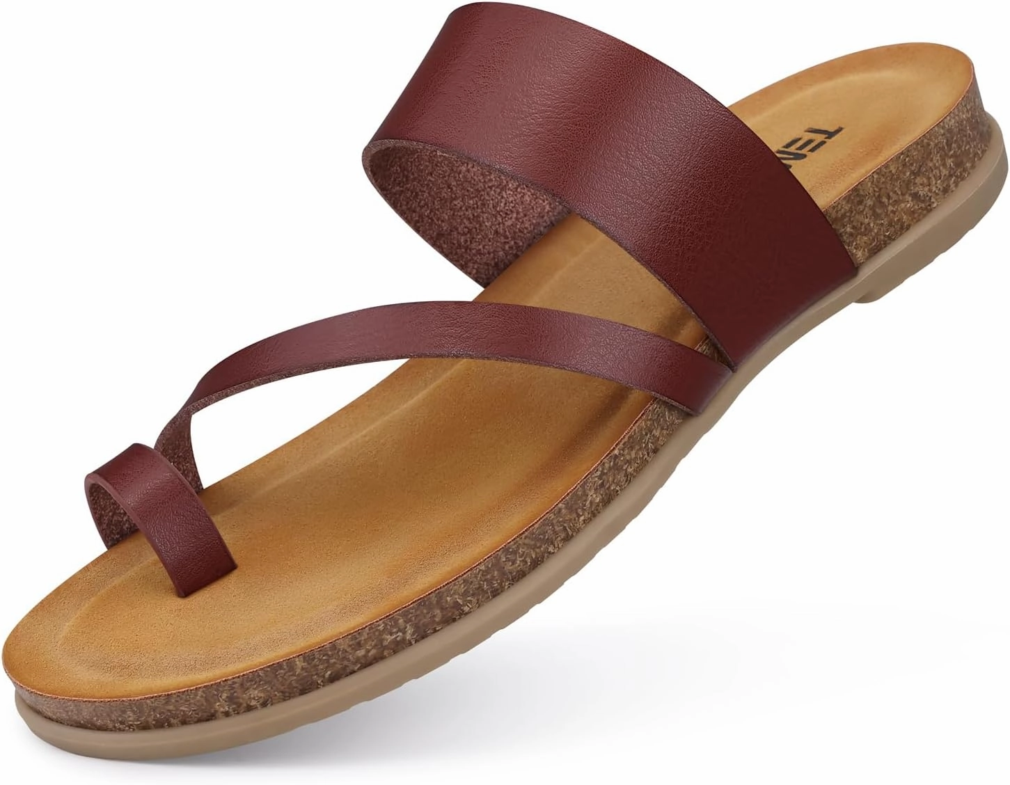 TEMOFON Women Summer Flip Flops: Genuine Leather Sandals, Cork Footbed, Comfortable Arch Support, Black/White/Brown/Nude Thong Sandals Size 5-11 Platform Flip Flops With Rhinestones