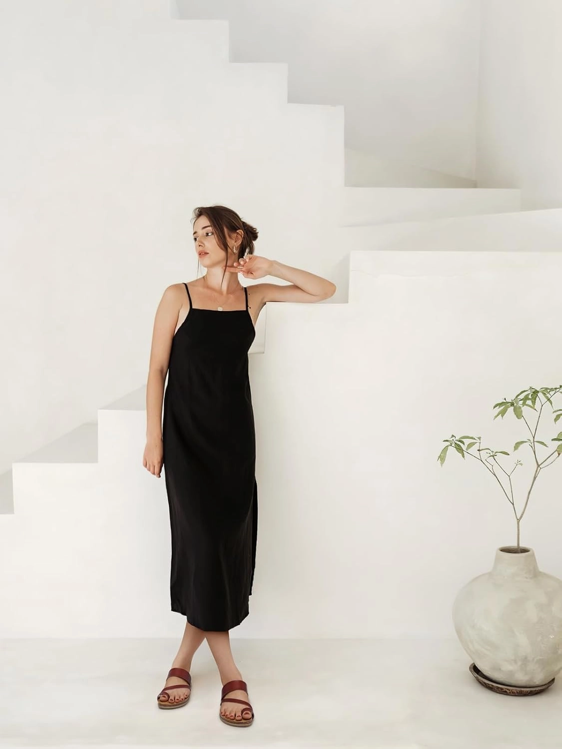 TEMOFON Women Summer Flip Flops: Genuine Leather Sandals, Cork Footbed, Comfortable Arch Support, Black/White/Brown/Nude Thong Sandals Size 5-11 Best Flip Flops For Sweaty Feet