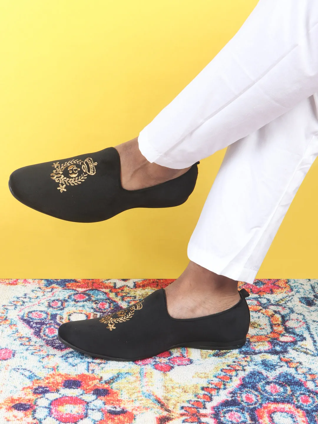 Boss Loafers Men Black Velvet Embroidery Design Party Casual Loafer Shoes