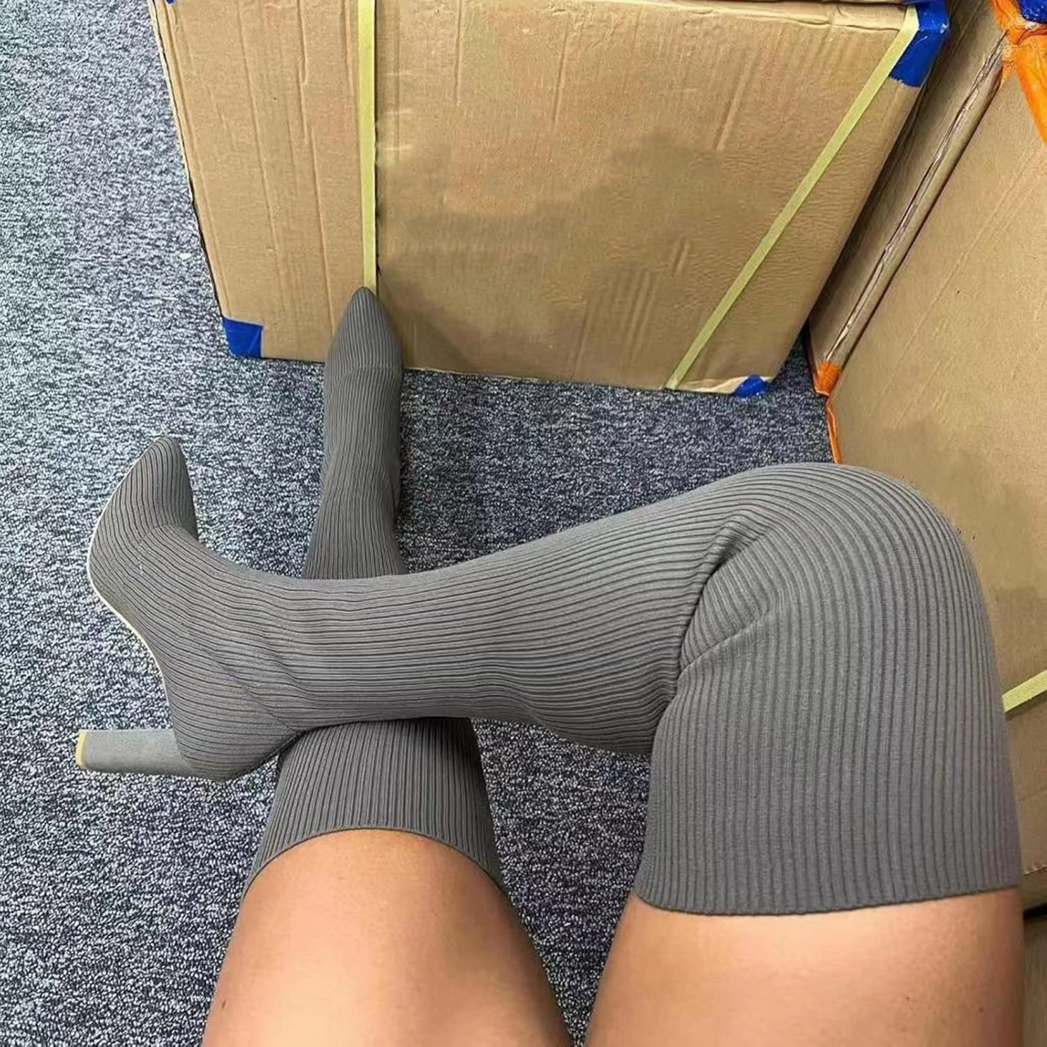 Thigh High Boots Platform Over the Knee Boots for Women Knee High Boots Fashion Round Toe Chunky Heel Stretchy Over-the-Knee Boots Comfortable Suede Stretch Boots Long Fall Boots Knee High Boots With Zipper On Side