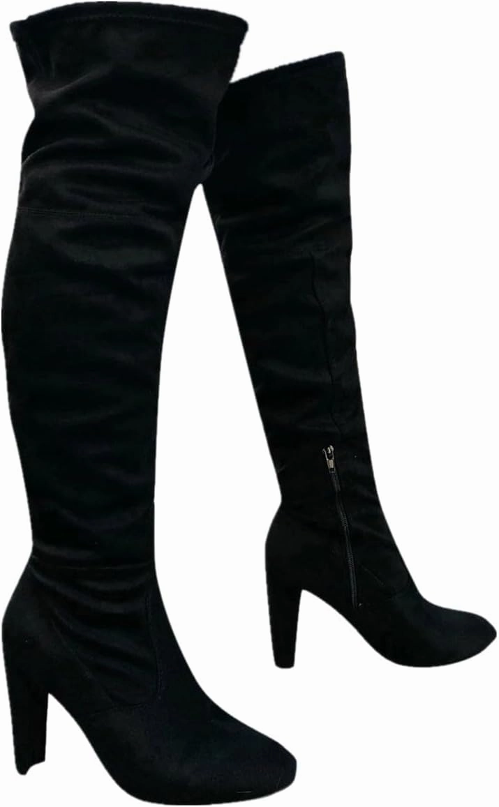 Thigh High Boots Platform Over the Knee Boots for Women Knee High Boots Fashion Round Toe Chunky Heel Stretchy Over-the-Knee Boots Comfortable Suede Stretch Boots Long Fall Boots Knee High Boots Slim Calf