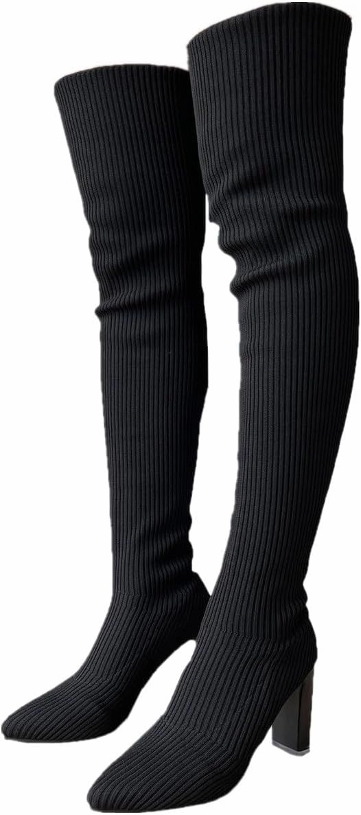 Over the Knee Boots for Women Platform Thigh High Boots Chunky Heel Knee High Boots Round Toe Stretch Suede Over-the-Knee Boots Fashion Long Boot Sexy Fall Boots Are Knee High Boots In Style 2024