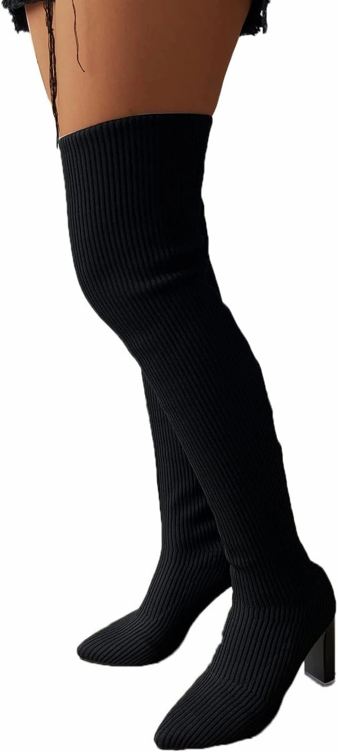 Over the Knee Boots for Women Platform Thigh High Boots Chunky Heel Knee High Boots Round Toe Stretch Suede Over-the-Knee Boots Fashion Long Boot Sexy Fall Boots Fur Knee High Boots Heels