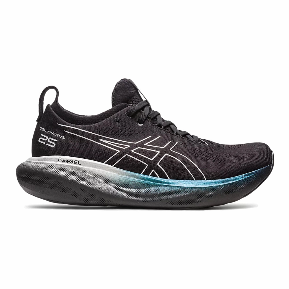 Men's Asics Gel-Nimbus 25 Platinum, Black/Pure Silver, 10.5 D Medium Asics Running Shoes Store Near Me
