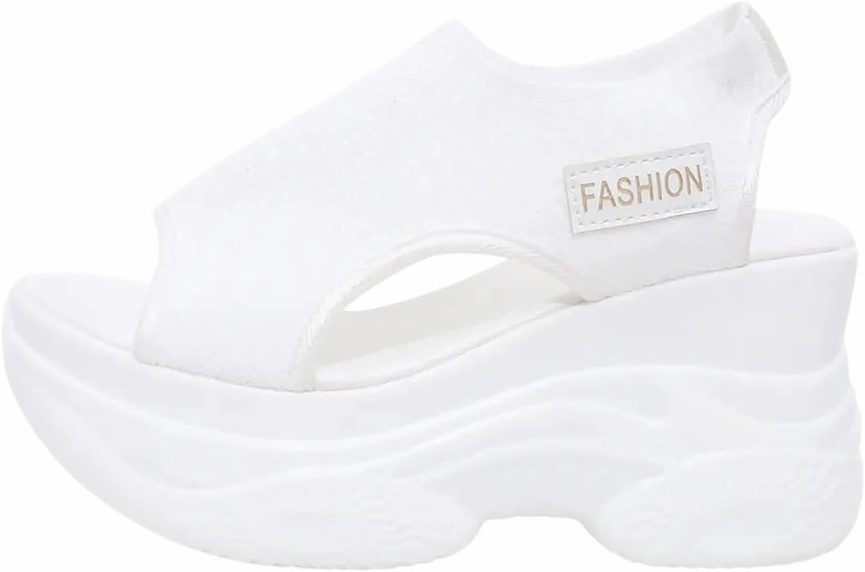 Women's Peep Toe Platform Sneakers Summer Athletic Sport Walking Sandals Arch Support Comfy Orthotic Sandal Slip Ons Wide Slip Sneakers