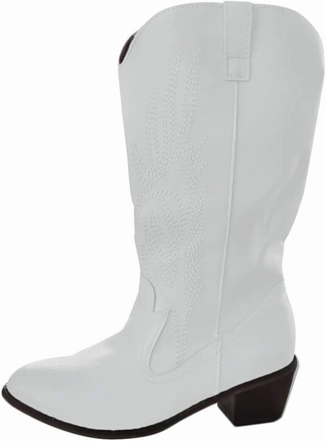 Boots For Women Casual Embroidery Cowboy Boots Pointed Thigh High Boots Low Block Heel Knee High Boots Silver Combat Boots Women's - Combat Boots