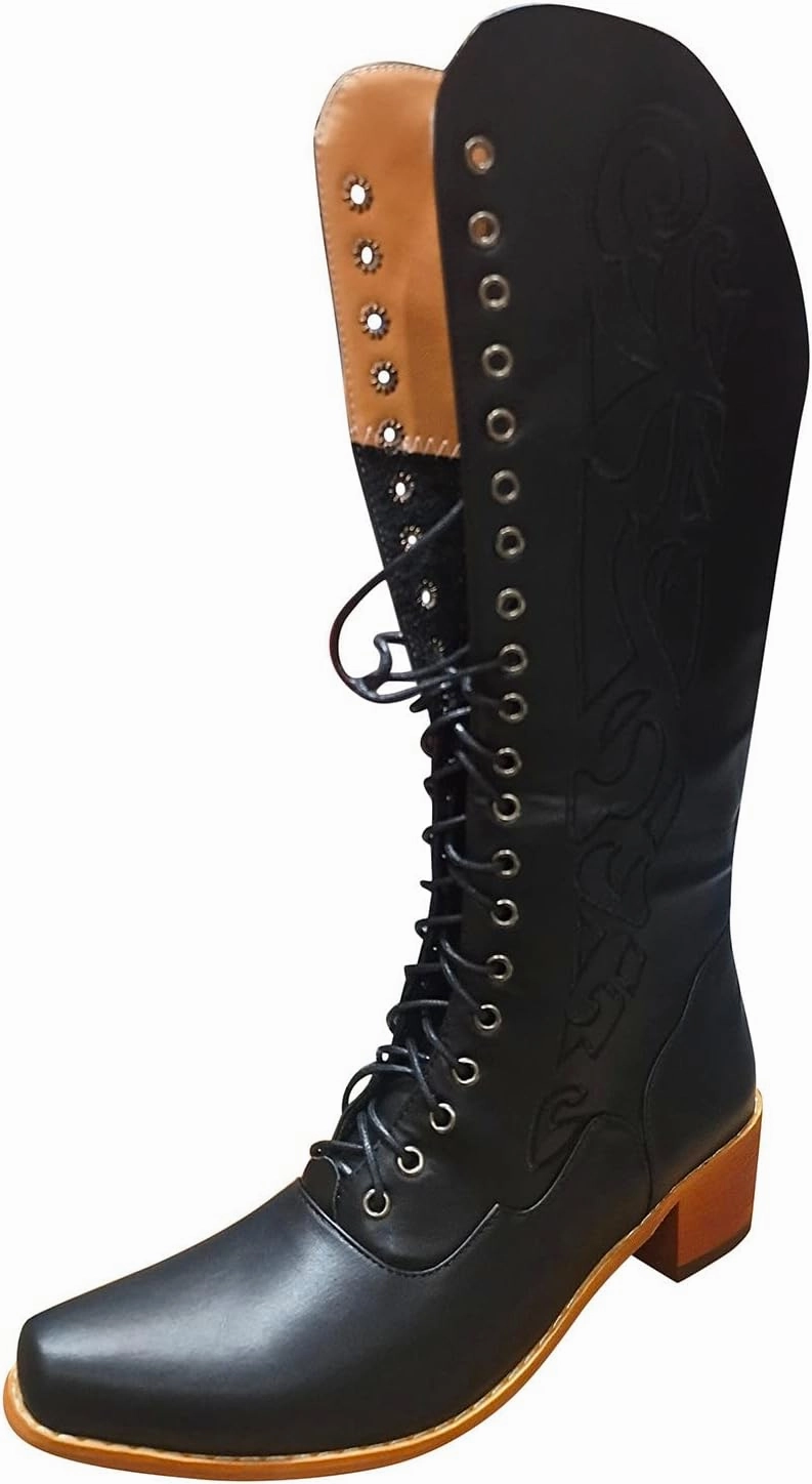 Boots For Women Vintage Cross Strappy Cowboy Boots Embroidered Pointed Cowgirl Western Mid-Calf Boots Miu Miu Combat Boots