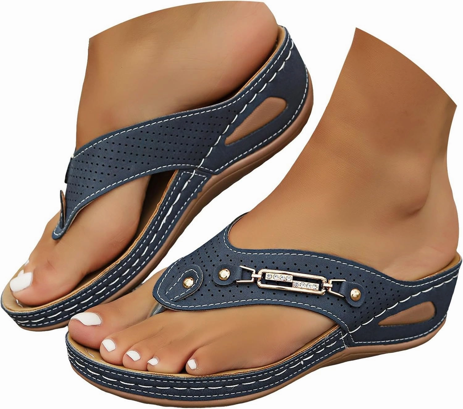 Flip Flops With Stones Orthopedic Sandals for Women Dressy Comfortable Arch Support Platform Wedge Sandals Summer Vacation Beach Shoes