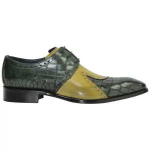 Best Shoes For Casual Dress Vergato Light Green/Olive Calfskin Coroco Print Oxfords | Duca Dress Shoes for Men