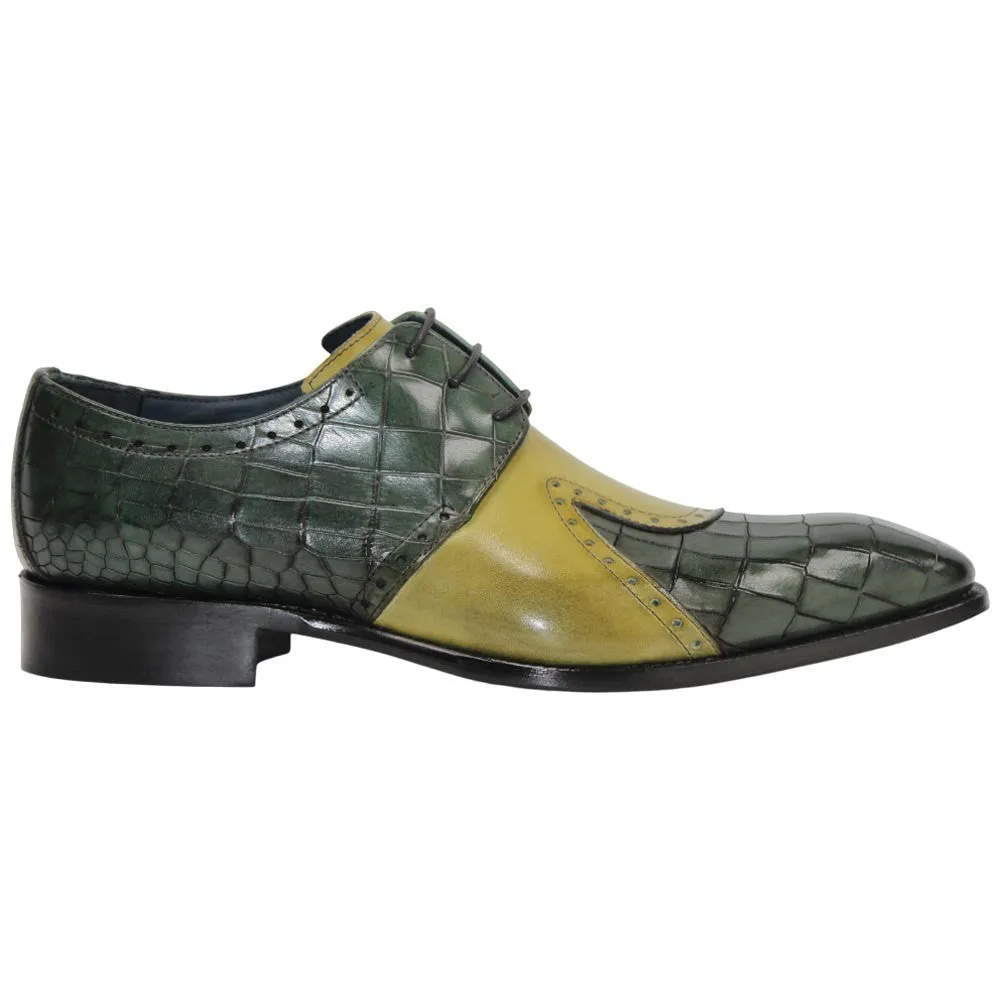 Nordstrom Rack Dress Shoes Vergato Light Green/Olive Calfskin Coroco Print Oxfords | Duca Dress Shoes for Men