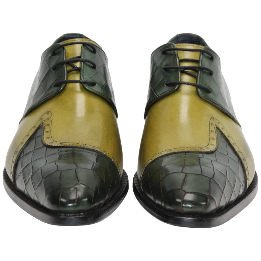 11w Dress Shoes Vergato Light Green/Olive Calfskin Coroco Print Oxfords | Duca Dress Shoes for Men