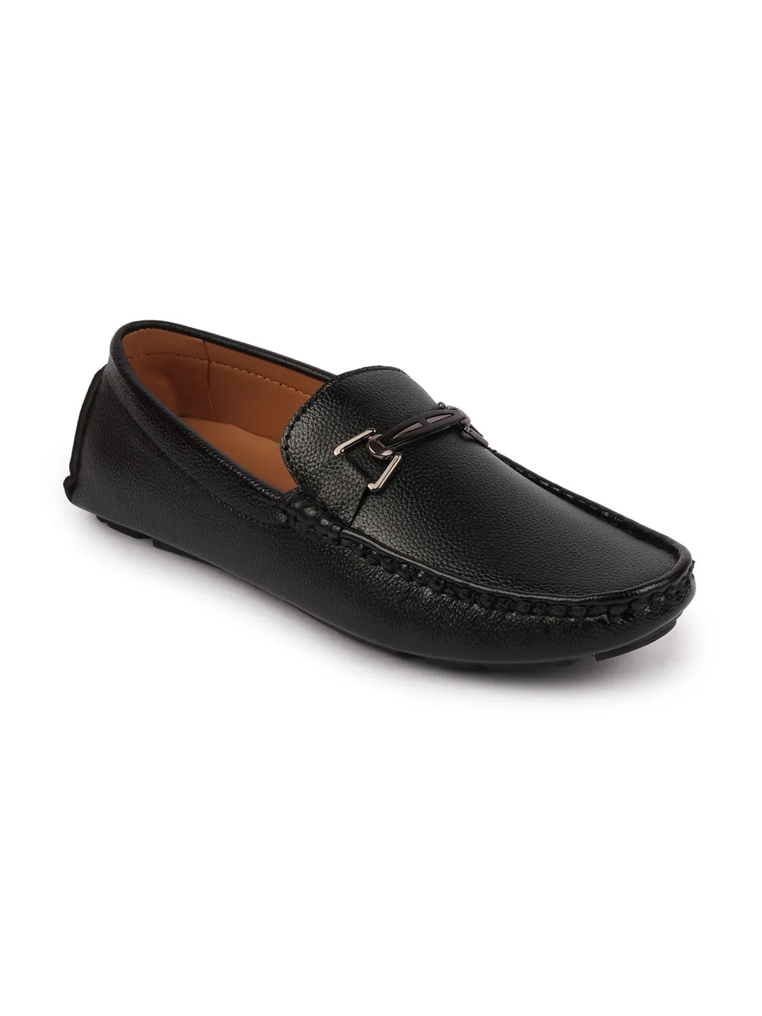 Loafers Quince Men Black Casual Slip On Textured Stitched Design Driving Loafer and Moccasin Shoes