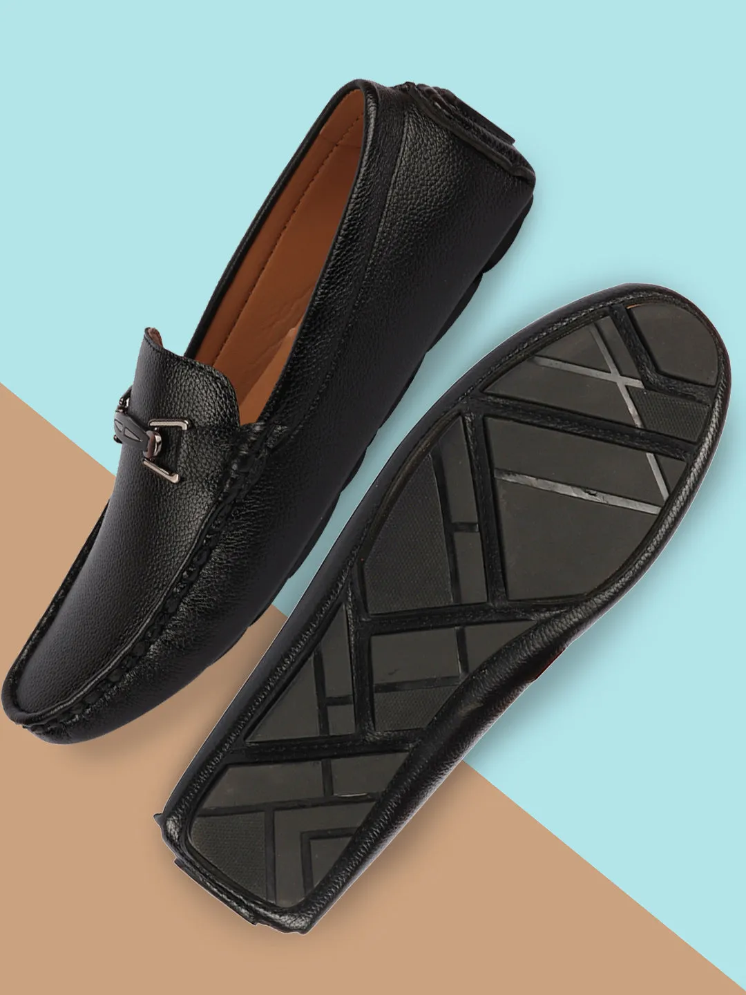 Most Comfortable Penny Loafers Men Black Casual Slip On Textured Stitched Design Driving Loafer and Moccasin Shoes