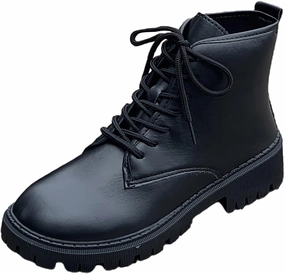 Platform Boots Women's British Combat Boots Solid Color Leather Lace Up Thick Heel Halloween Outdoor Boots Mia Combat Boots