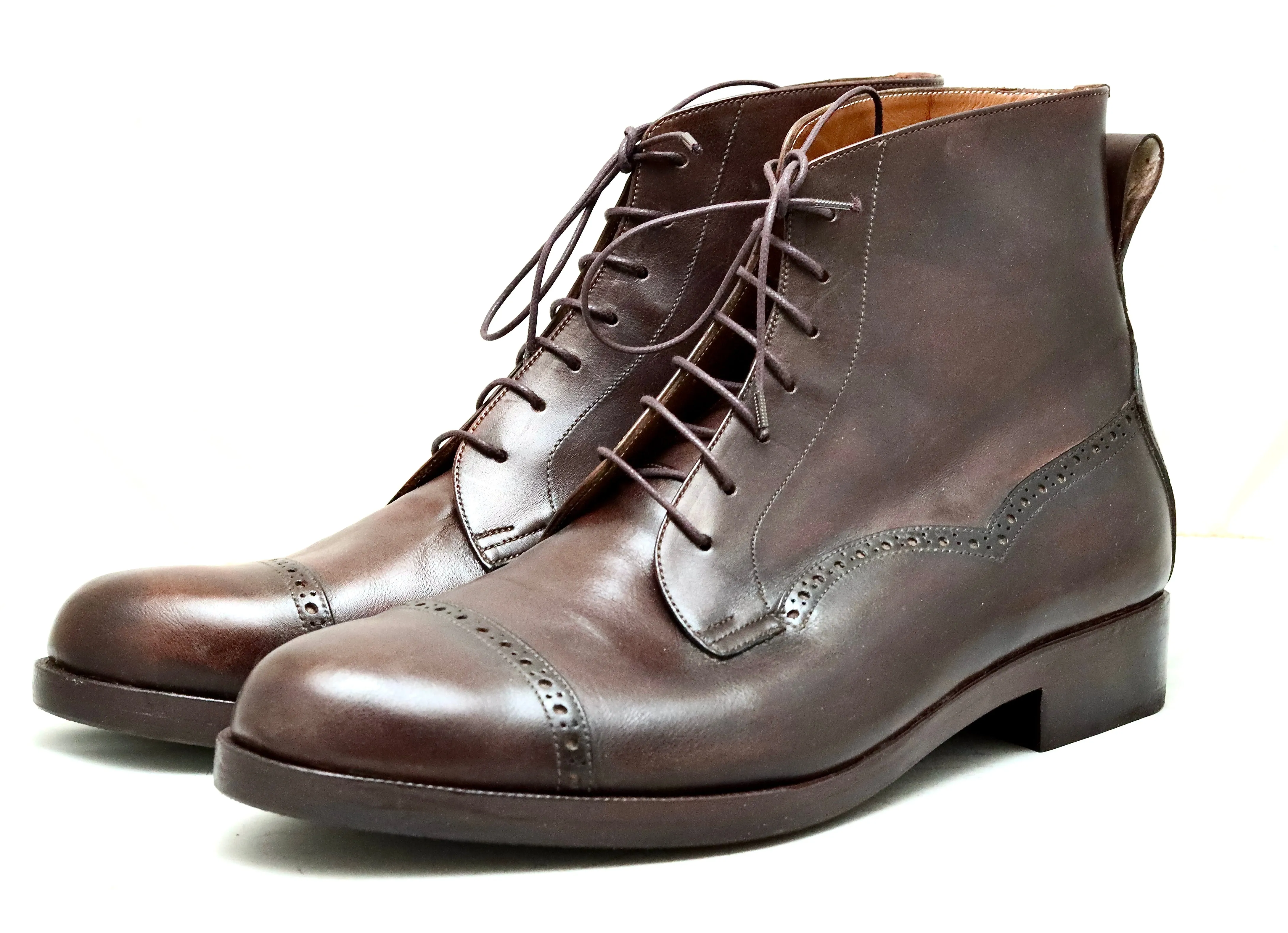 Point Boots toe cap derby brogue boot  | brown | calf