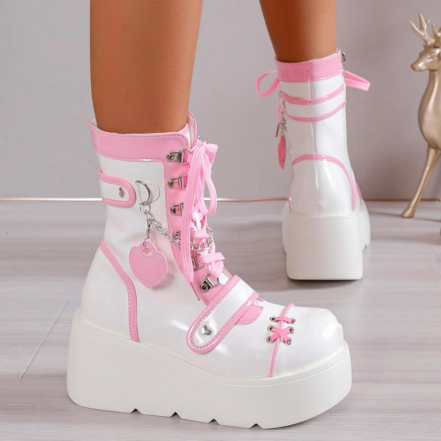 Boots For Women Y2K Gothic Combat Boots Motorcycle Wedge Platform Ankle Boots Zipper Lace-Up Booties Thigh High Combat Boot