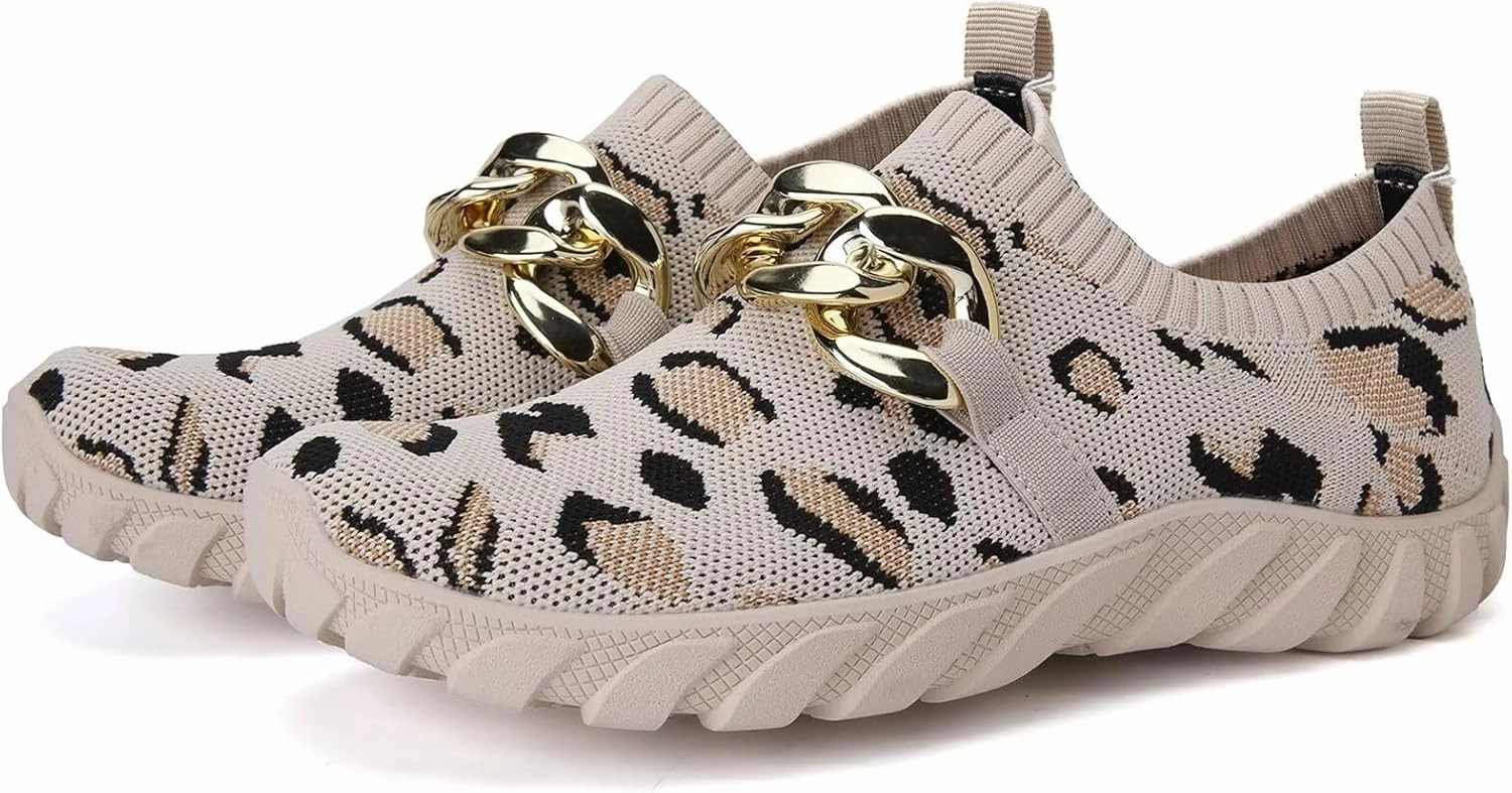 WateLves Barefoot Slip On Sneakers for Women Chain Decor Breathable Mesh Water Shoes Casual Chunky Sneakers for Walking Gym Travel Work Badminton Shoes Power Cushion 65 Wide