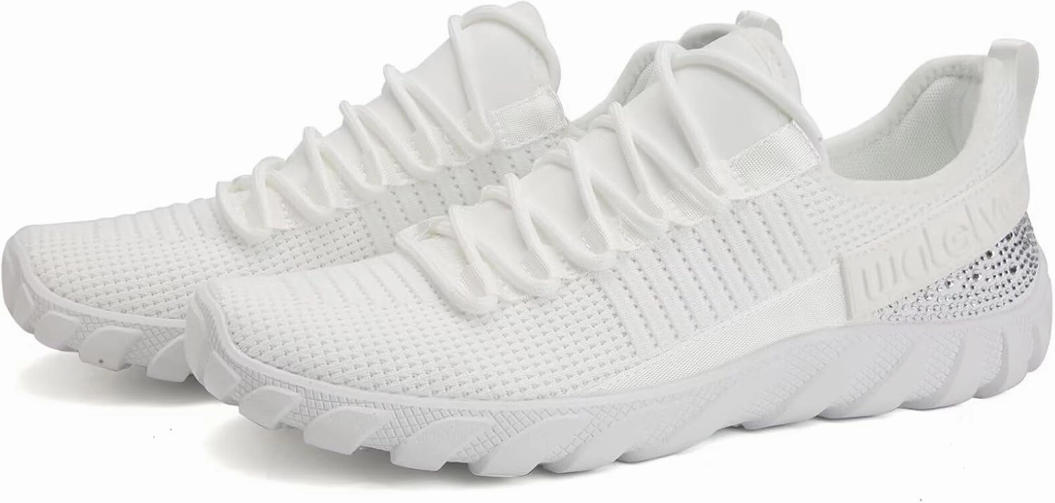 WateLves Rhinestone Sneakers for Women Chunky Slip On Walking Shoes Casual Fashion Tennis Workout Sneakers Badminton Shoes Lining