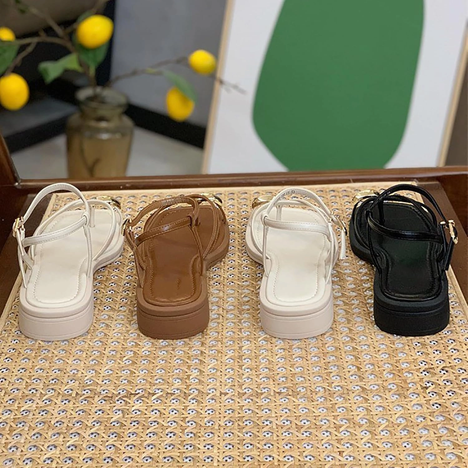 Starfish Flip Flops Women's Summer Sandals With One Line Buckle Clip Toe Thick Heel Temperament Thin Strap Studded Sandals for Women