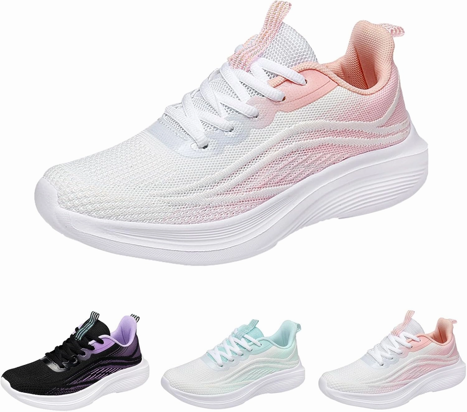 Slip On Stretch Shoes Women Casual Sneaker Lace Up Lightweight Breathable Athletic Shoes Fashion Mesh Running Sneakers Wide Width Walking Shoes