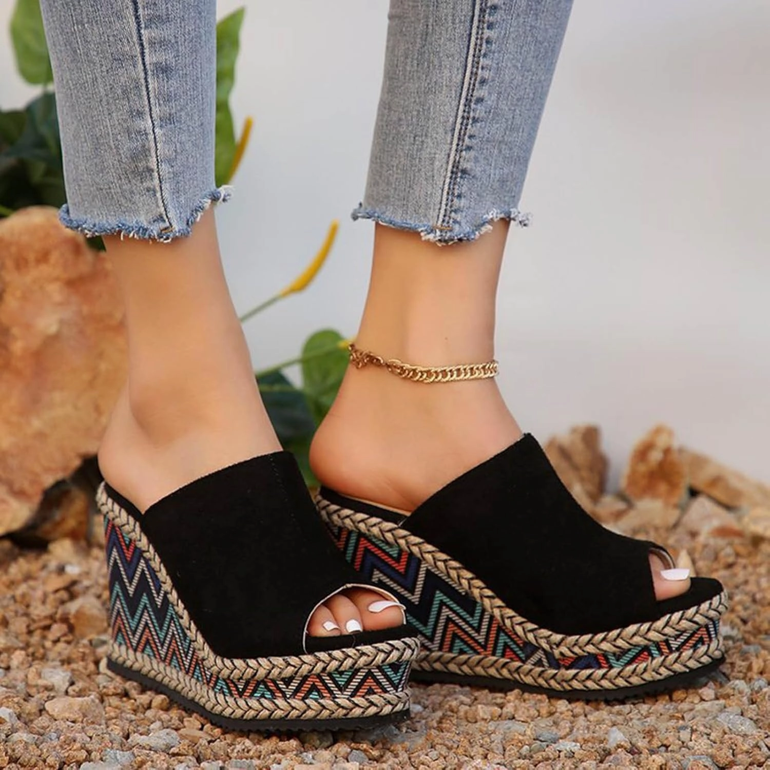 Leather Square Toe Flip Flops Wedge Platform Sandals for Women Dressy Boho Shoes Espadrilles Sandals Comfort Fashion Summer Peep Toe Slip On 2025