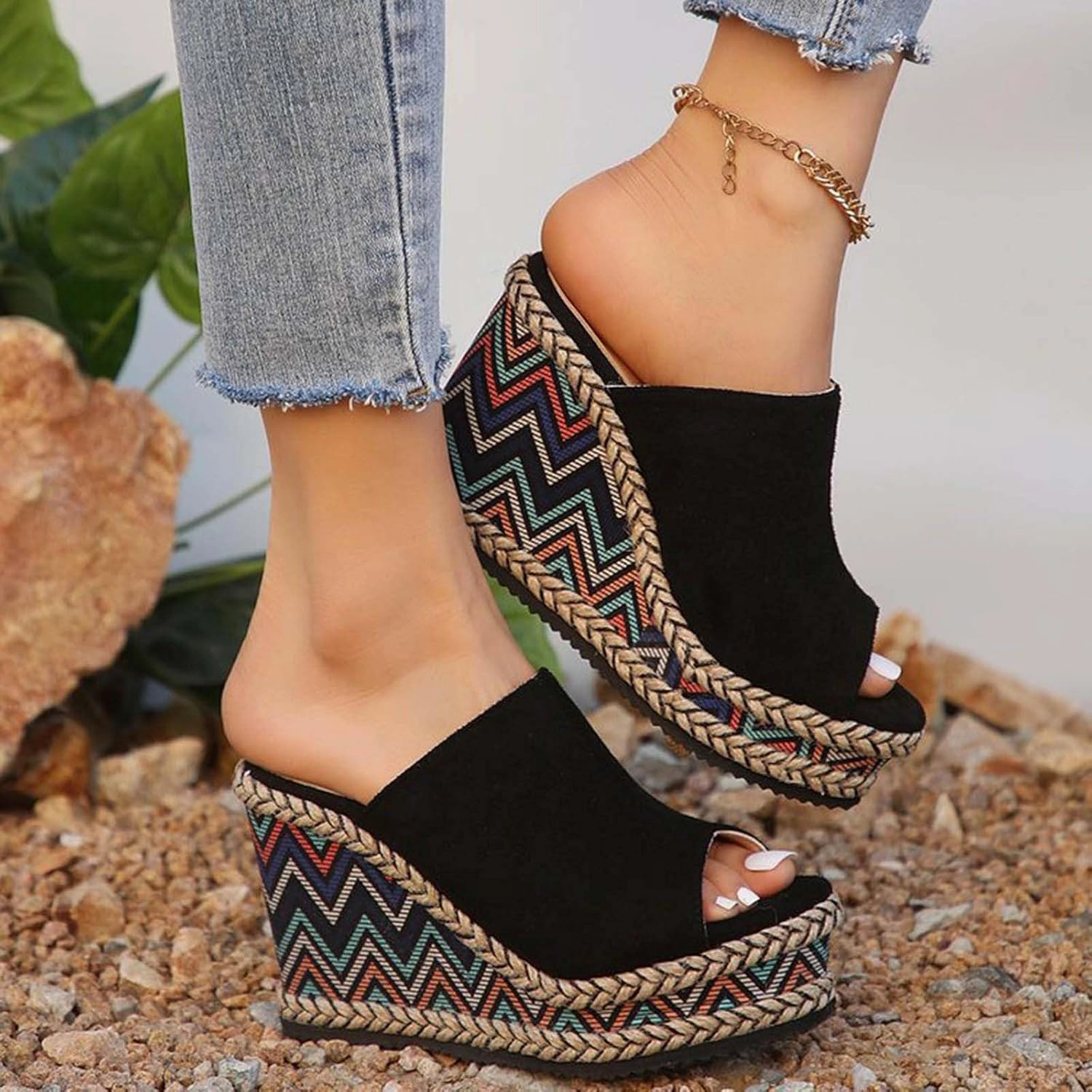 Crystal Wedge Flip Flops Wedge Platform Sandals for Women Dressy Boho Shoes Espadrilles Sandals Comfort Fashion Summer Peep Toe Slip On 2025