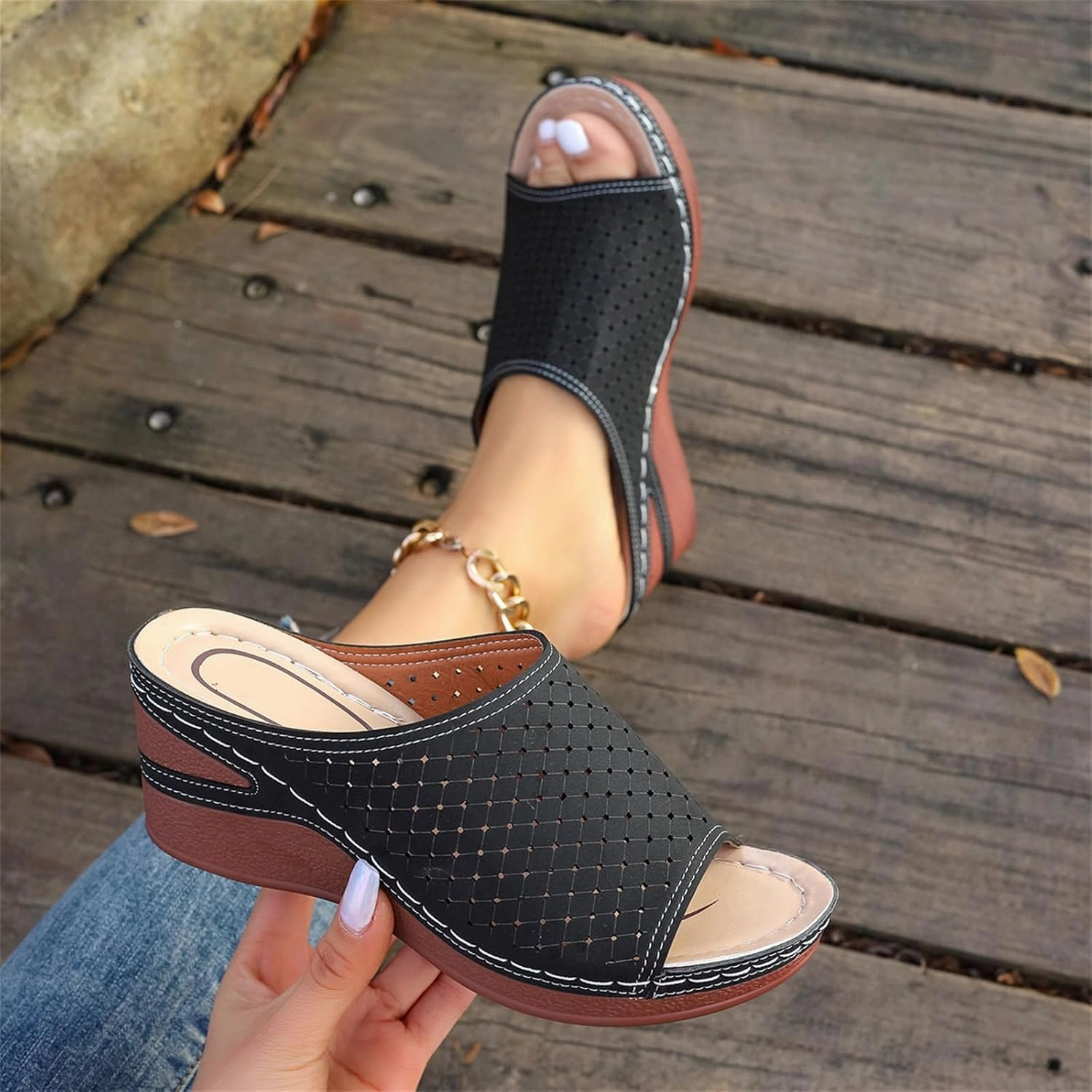 Different Names For Flip Flops Wedge Sandals for Women Hollow Platform Shoes Slip On Walking Sandals Arch Support Wedge Slide Comfortable Open Toe Wedges Sport Slippers for Women Indoor and Outdoor Casual Breathable Shoes