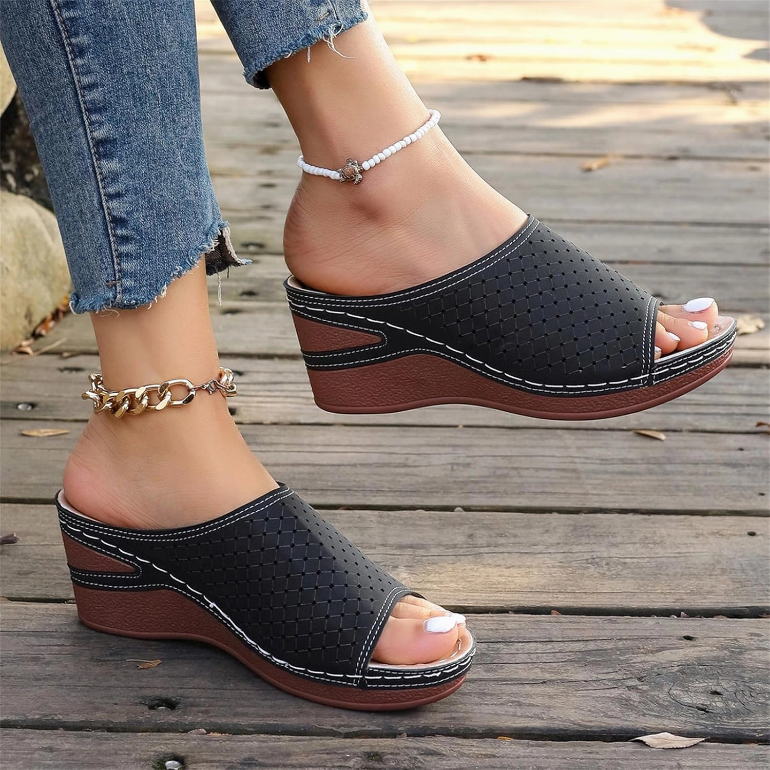 Gamer Flip Flops Wedge Sandals for Women Hollow Platform Shoes Slip On Walking Sandals Arch Support Wedge Slide Comfortable Open Toe Wedges Sport Slippers for Women Indoor and Outdoor Casual Breathable Shoes