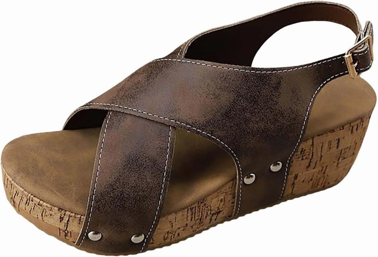 Cork Wedge Sandals for Women Arch Support Wide Width Orthopedic Sandals with Adjustable Buckle Cross Strap Dress Shoes Slip On Beach Slides Octopus Flip Flops