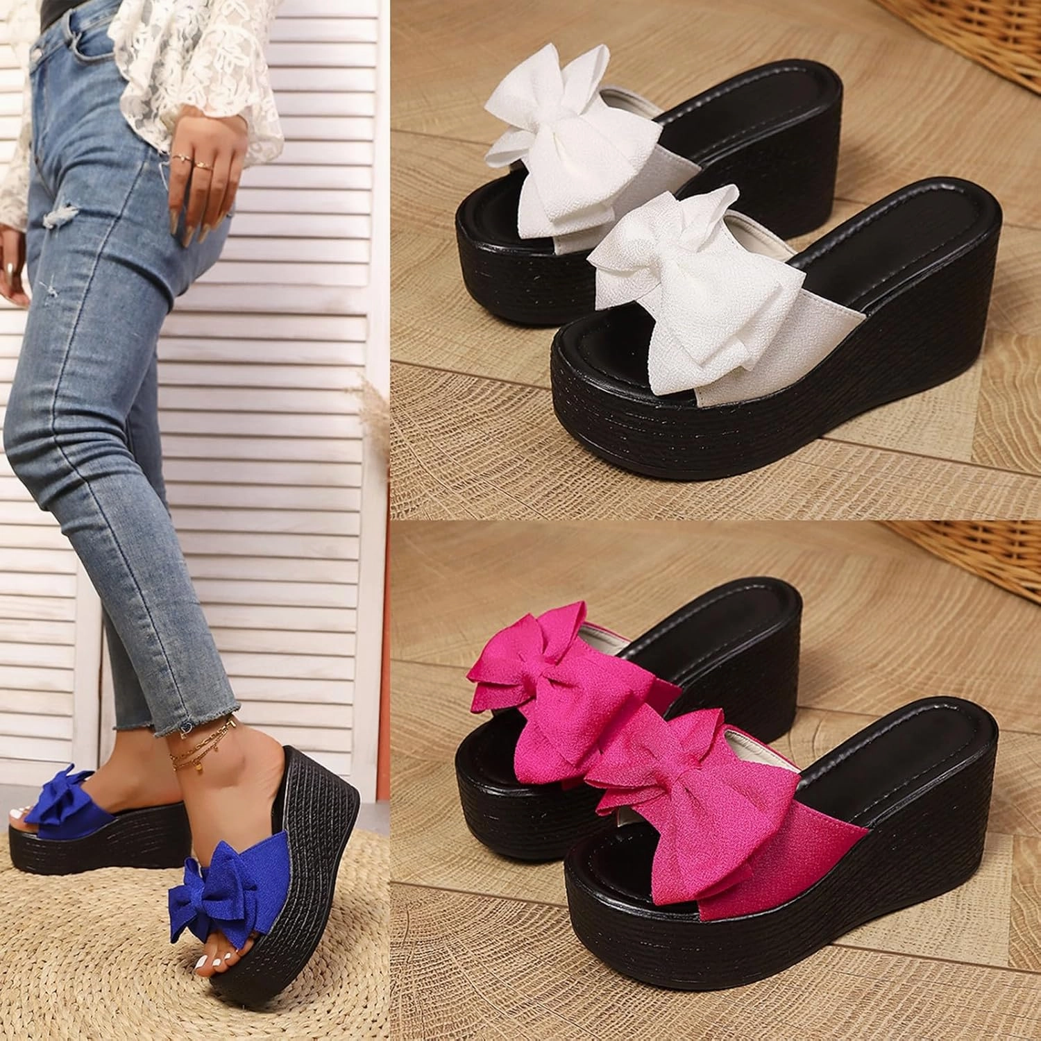 Wedege Sandals for Women 2025 Platform Wedge Heels Dressy Wide Width Bowknot Open Toe Comfortable Slingback Wedges Flip It Or Flop