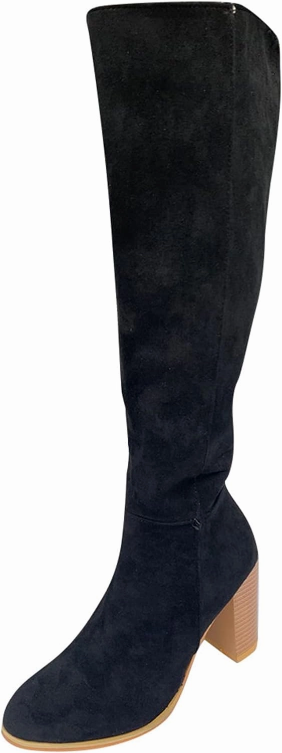 Western Boots for Women Knee High Boots Women Cowboy Boots for Women Fashion Flock Chunky High Heels Slip on Boots Knee High Leather Boots Mid Heel