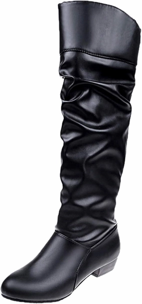 M43 Combat Boots White Cowgirl Boots Pleated Knee High Boots Low Block Heel Thigh High Boots Over Knee Tall Long Bootie