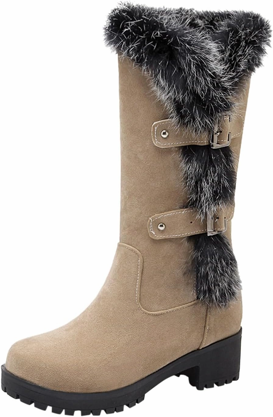 Customize Combat Boots White Cowgirl Boots Woman Keep Warm Hairy Suede Mid Calf Snow Boots Lace Low Block Heel Snow Winter Long Bootie