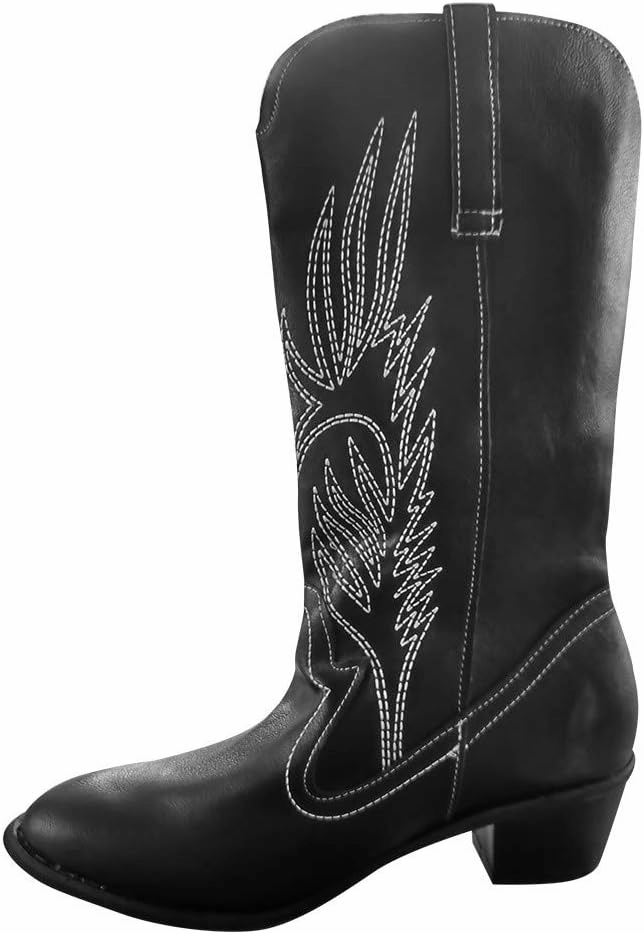 Tayler Combat Boots Winter Boots For Women Casual Embroidery Cowboy Boots Pointed Thigh High Boots Low Block Heel Knee High Boots