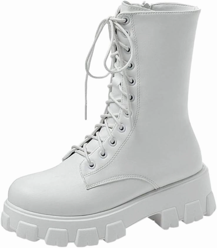 Winter Boots For Women Lug Sole Combat Boots Lace-Up Motorcycle Platform Ankle Short Booties Gothic Bootie Combat Boots With Flare Jeans