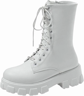 Winter Boots For Women Lug Sole Combat Boots Lace-Up Motorcycle Platform Ankle Short Booties Gothic Bootie Poster Girl Combat Boots