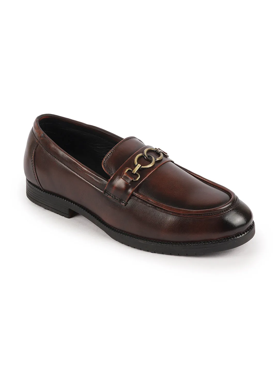 Men Brown Wedding Party Genuine Leather Buckle Slip On Loafer Shoes Ballerina Loafers