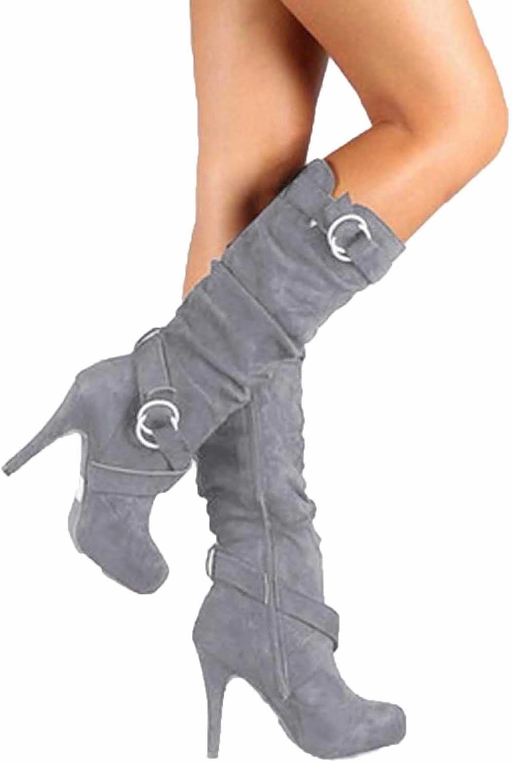 High Boots Over The Knee wodceeke Women's Stiletto High Heel Suede Boots Knee High Platform Sexy Boots Side Zippr Winter Dress Boots