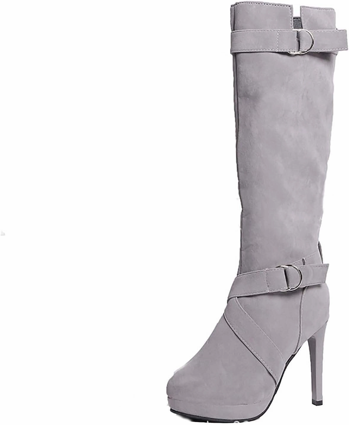 wodceeke Women's Stiletto High Heel Suede Boots Knee High Platform Sexy Boots Side Zippr Winter Dress Boots Best Knee High Boots 2024