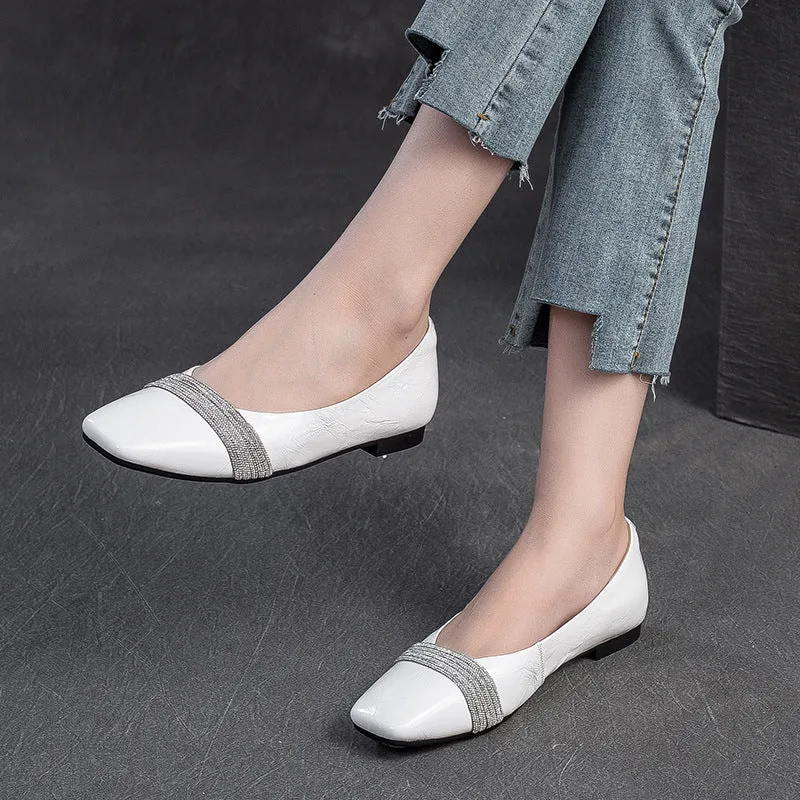 Women Stylish Comfort Leather Work Casual Flats Square Toe Work Boots