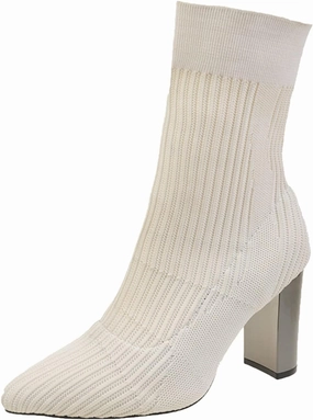 Women Ankle Boots Autumn and Winter Comfortable Pointed Toe Square Heel Stretch Knit Solid Color Slip Heel Boots Short (White, 8.5) Elevated Tennis Shoes