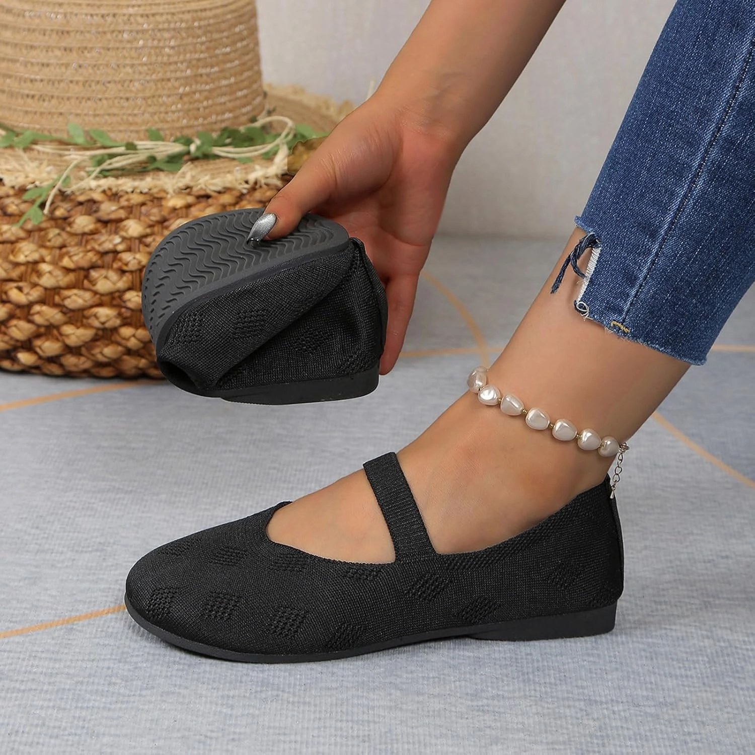 Teva Tennis Shoes Women Black Ballet Shoes Mesh Slip on Flat Casual Shoes Dance Comdortable Breathable Lightweight Flat Shoes