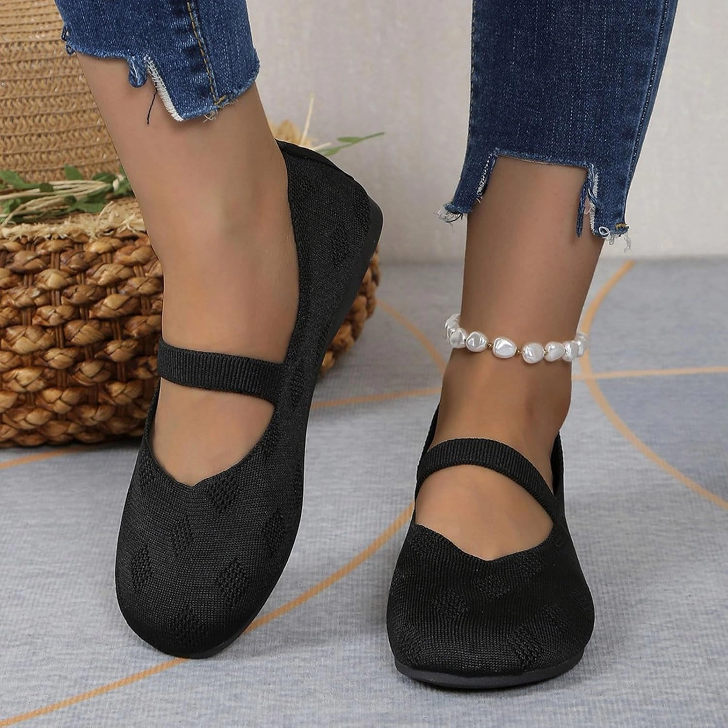 Women Black Ballet Shoes Mesh Slip on Flat Casual Shoes Dance Comdortable Breathable Lightweight Flat Shoes Ethical Tennis Shoes