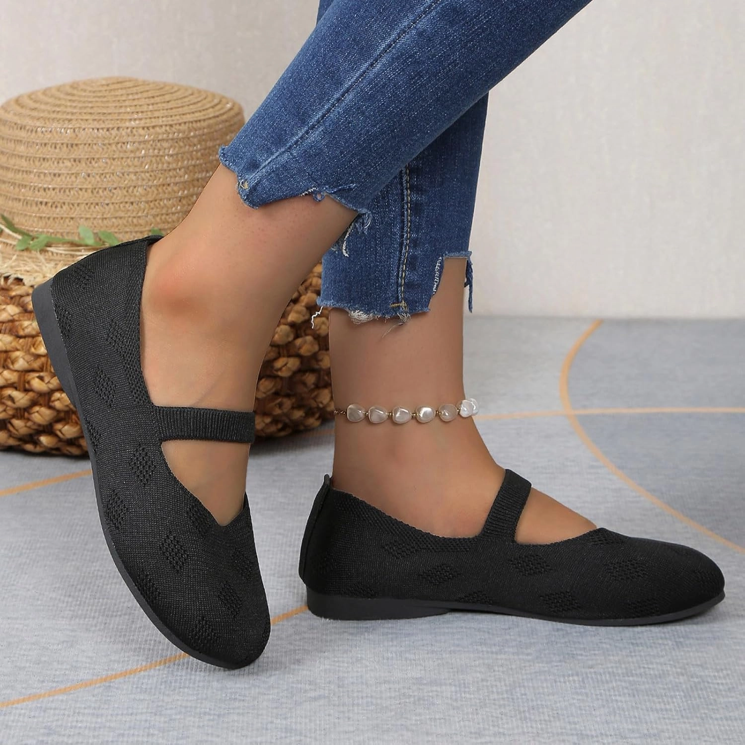 Women Black Ballet Shoes Mesh Slip on Flat Casual Shoes Dance Comdortable Breathable Lightweight Flat Shoes Qu Tennis Shoes