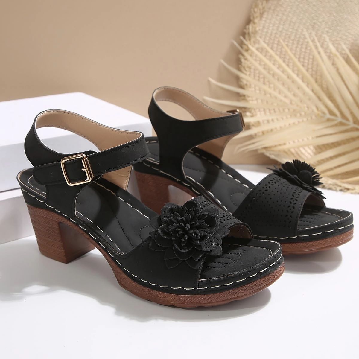 Women Chunky Platform Heels Casual Adjustable Ankle Strap Open Toe Heel Strappy Sandals Party Dressy Shoes Sandals Flip Flops For Arch Support