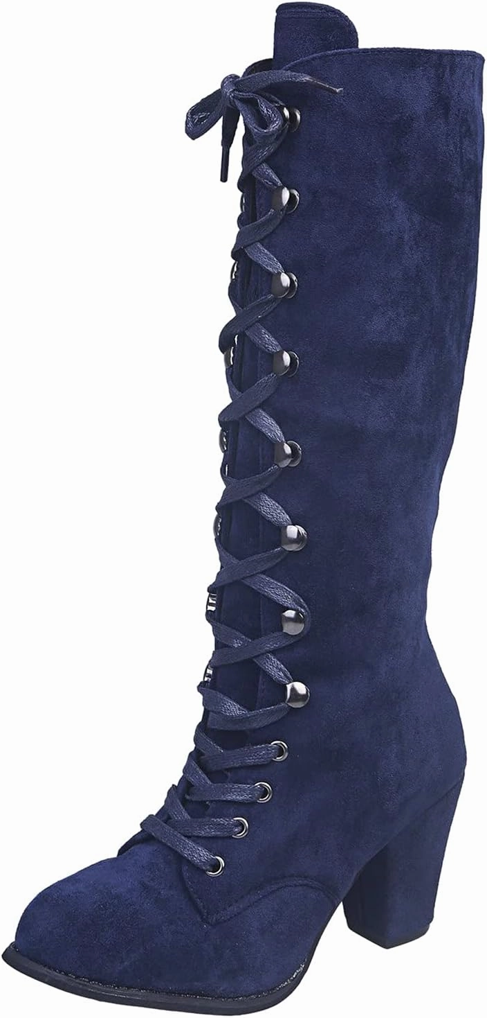 The Winslow Knee-high Boot Women Knee High Chunky Heel Boots Casual Knee High Boots for Women Chunky Heel Lace up Pointed Toe Western Women Boot