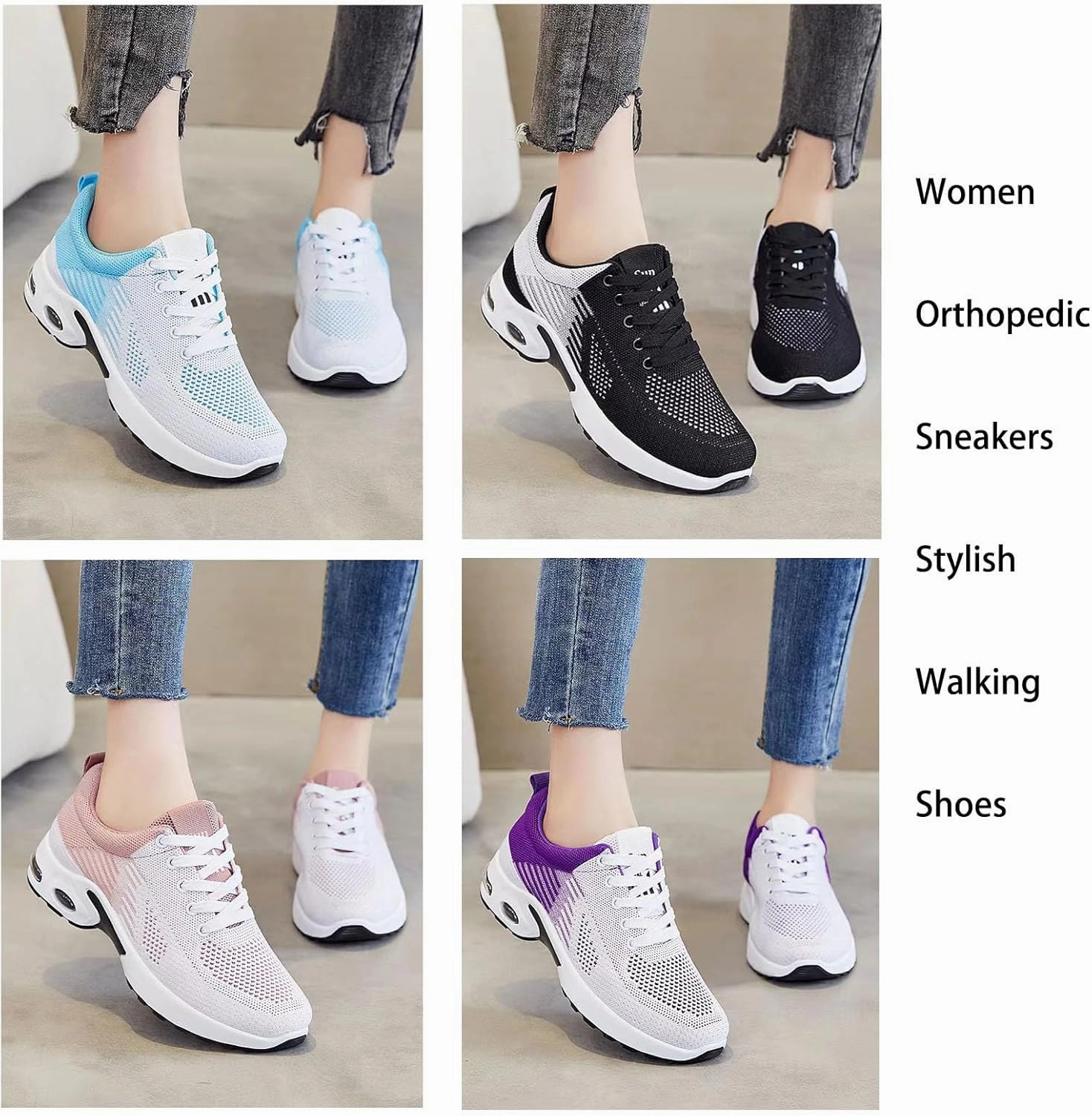 Women Orthopedic Sneakers Walking Shoes Tennis Shoes for Women Non Slip Sneakers Running Shoes for Gym Workout Sports Badminton 2024