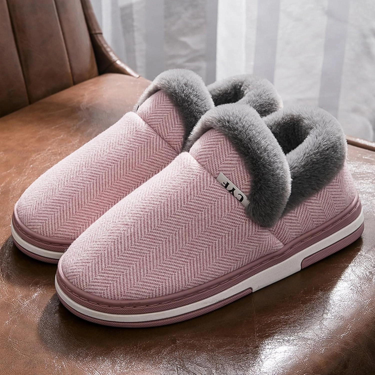 Women Platform Plush Slippers Fall Winter Thicken Warm Bedroom Non Slip Slippers Fleece Lined House Shoes Suede Slip Ons